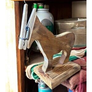 Donkey Memo Note Clothespin Rustic Wood Holder Vintage Novelty Wooden Folk Art